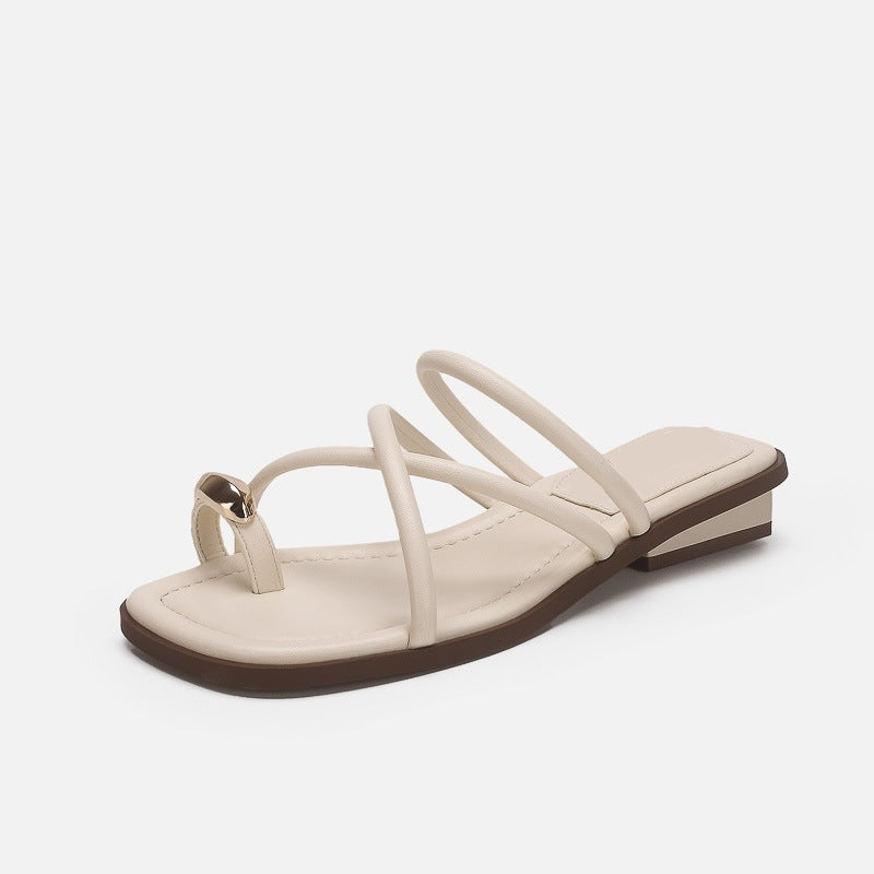 Damen Zehentrenner-Sandalen mit elegantem Riemendesign und goldfarbenem Akzent