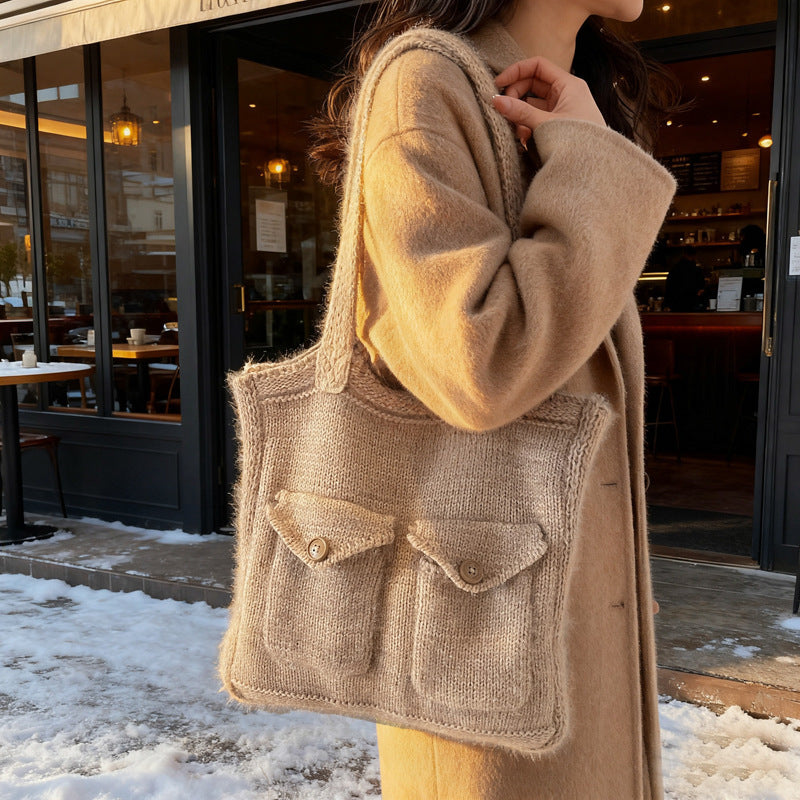 Damen handgefertigte Stricktasche mit zwei Taschen Nord Taschen