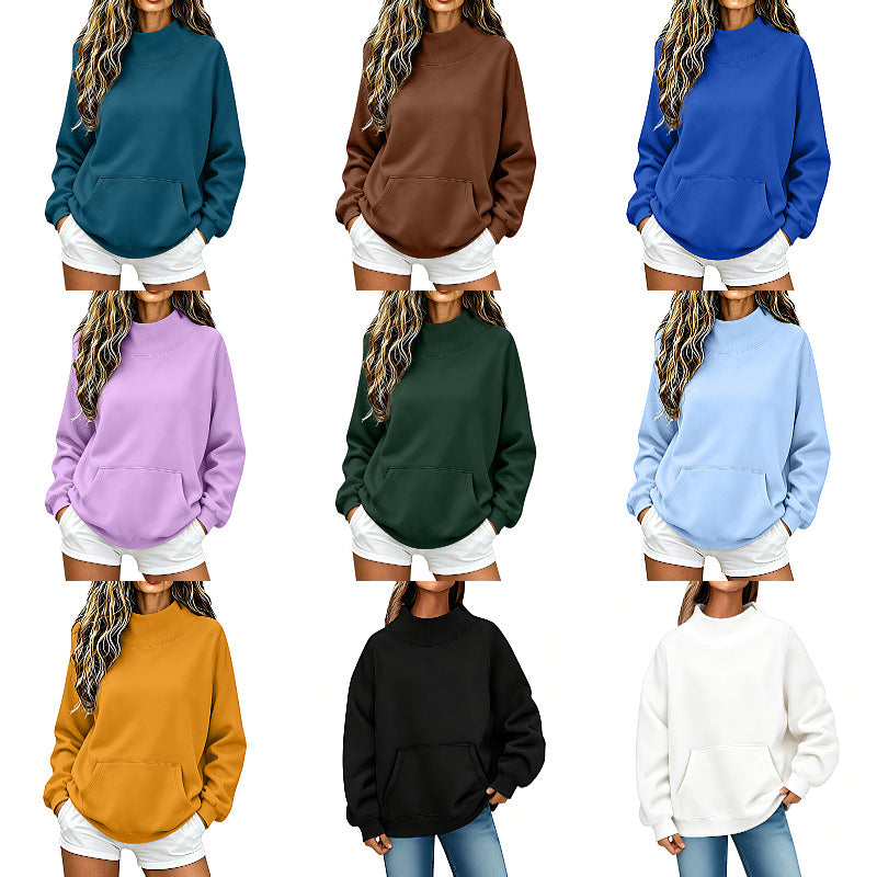 Damen Oversize Hoodie mit hohem Rollkragen und Kängurutasche Nord Taschen