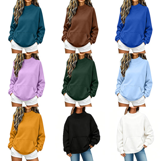Damen Oversize Hoodie mit hohem Rollkragen und Kängurutasche Nord Taschen