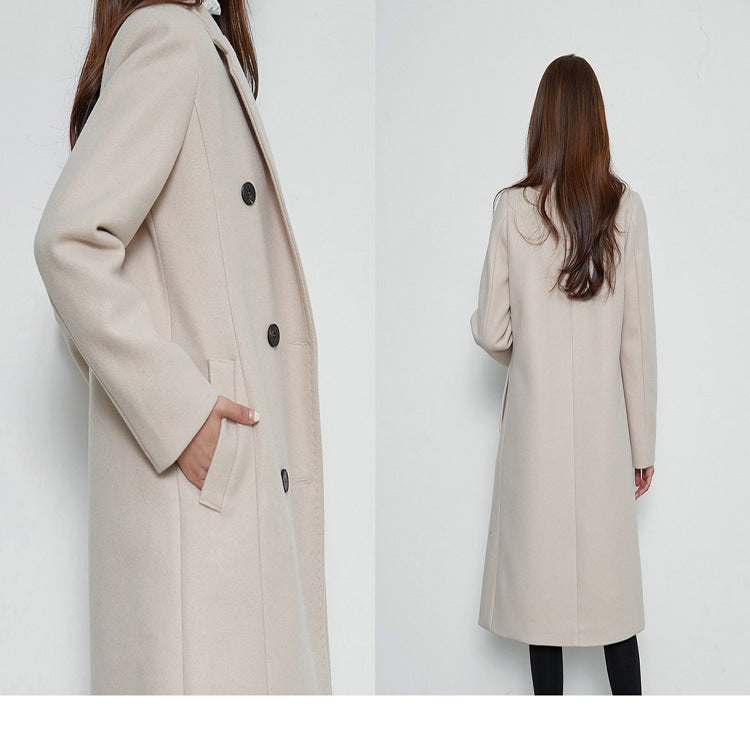 Damen Lang geschnittener Wollmix-Mantel im minimalistischen Doppelreiher mit tiefem Revers Nord Taschen