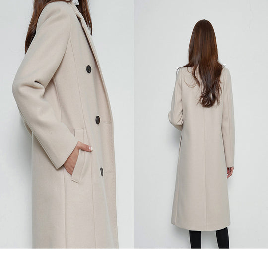 Damen Lang geschnittener Wollmix-Mantel im minimalistischen Doppelreiher mit tiefem Revers Nord Taschen