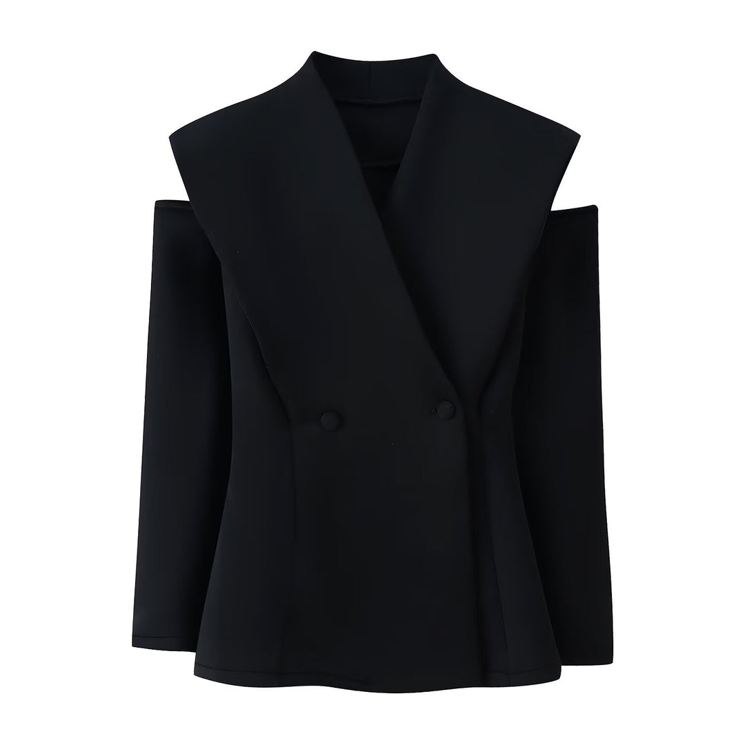 Damen 600+ ärmelloser taillierter Blazer mit weitem Schalkragen und doppelreihiger Knopfleiste Nord Taschen
