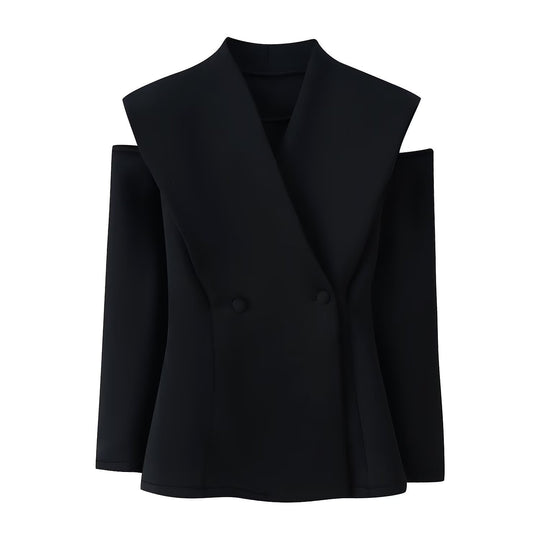 Damen 600+ ärmelloser taillierter Blazer mit weitem Schalkragen und doppelreihiger Knopfleiste Nord Taschen