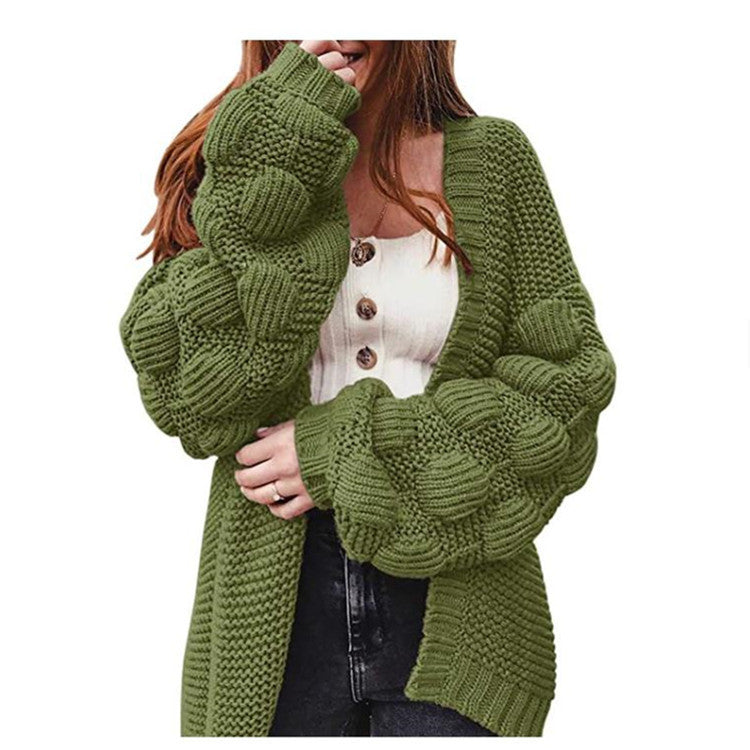 Damen Oversize Grobstrick-Cardigan mit Puffärmeln und offener Front Drune