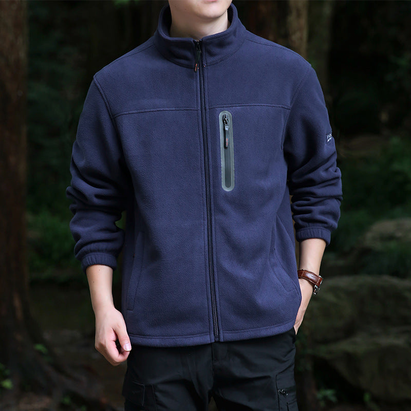 Herren Thermo‑Mikrofleece‑Outdoorjacke mit Stehkragen, wasserdichter Brustreißverschlusstasche Nord Taschen