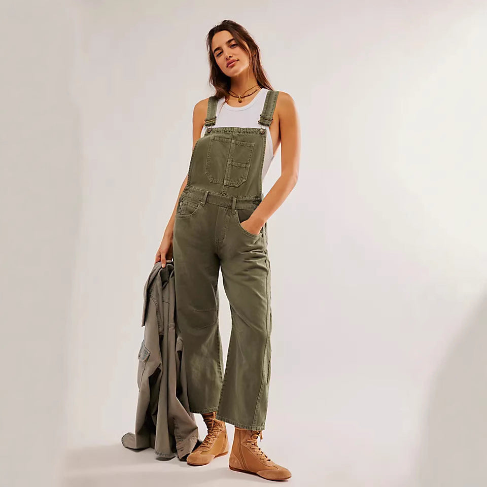 Damen lässige Denim-Latzhose im modernen Schnitt mit verstellbaren Trägern