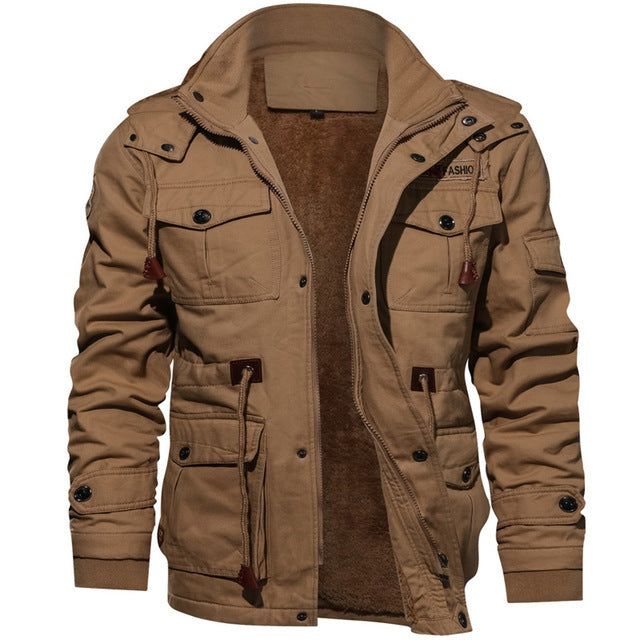 Herren winddichte Multifunktions‑Fieldjacke aus Canvas mit wärmender Teddyplüsch‑Innenlage und verstellbarem Kordzug Nord Taschen
