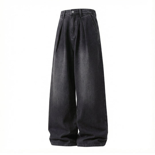 Damen High‑Waist Denim‑Palazzohose mit Bundfalten und weitem Bein Nord Taschen