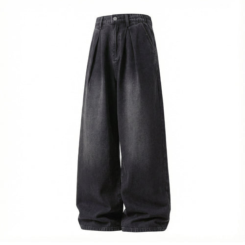 Damen Extraweite High‑Waist Jeanspalazzohose mit Kellerfalten und elastischem Rückbund Nord Taschen