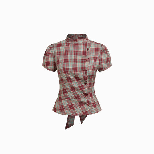 Damen Karierte Bluse mit hoher Taille und Puffärmeln