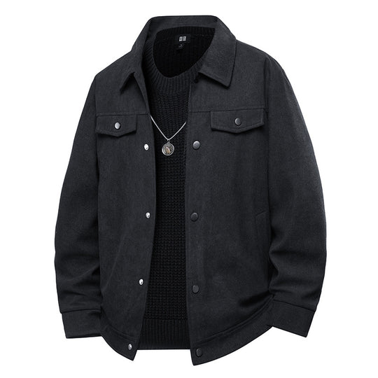 Herren Truckerjacke im Veloursleder-Look mit Druckknopfverschluss und Brustklappen Nord Taschen