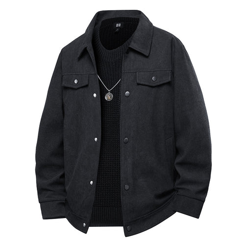 Herren Truckerjacke im Veloursleder-Look mit Druckknopfverschluss und Brustklappen Nord Taschen