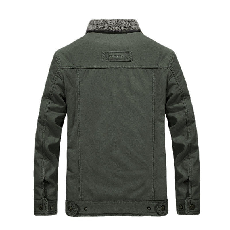 Herren Sherpagefütterte Canvas‑Truckerjacke mit Teddyfutter und Hemdkragen Nord Taschen