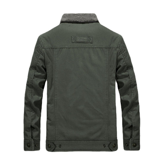 Herren Sherpagefütterte Canvas‑Truckerjacke mit Teddyfutter und Hemdkragen Nord Taschen