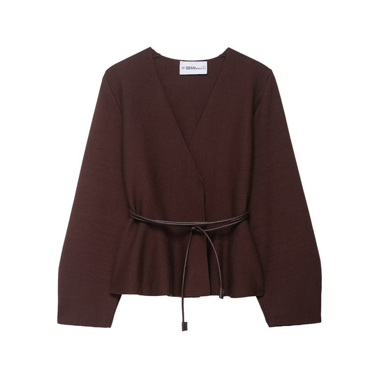 Damen Gekreuzter Strickcardigan mit Taillenband und Kimonoärmeln Nord Taschen