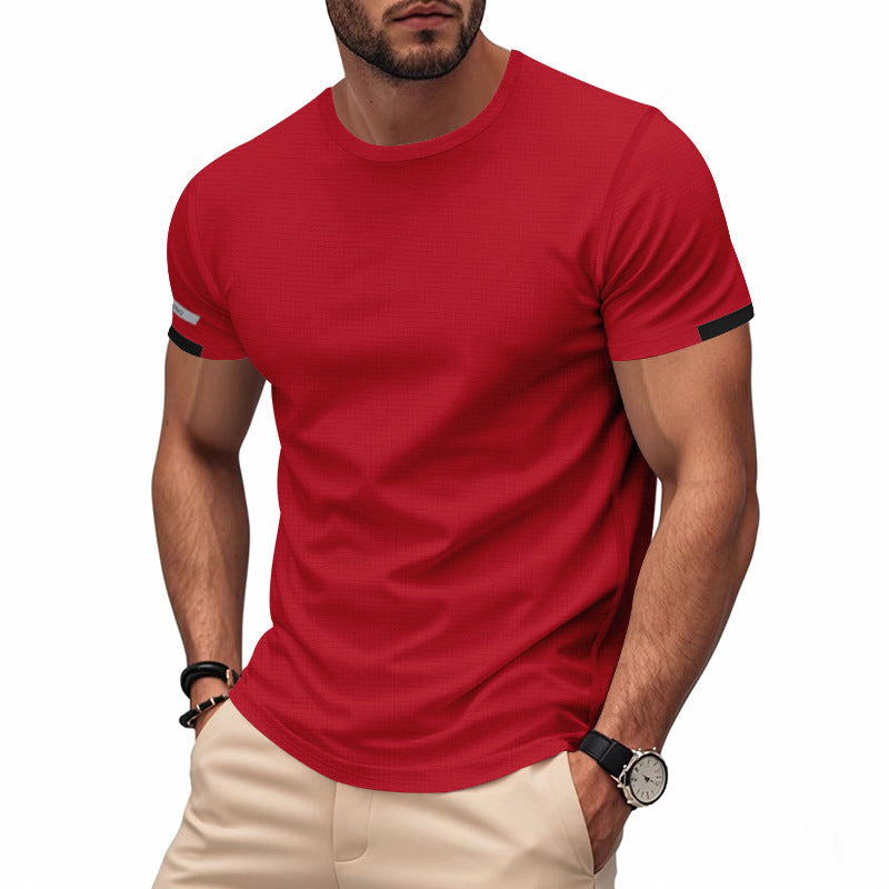 Herren nan athletisches Funktions-T-Shirt mit Rundhalsausschnitt, körpernahem Stretchschnitt und kontrastierendem Ärmelsaum