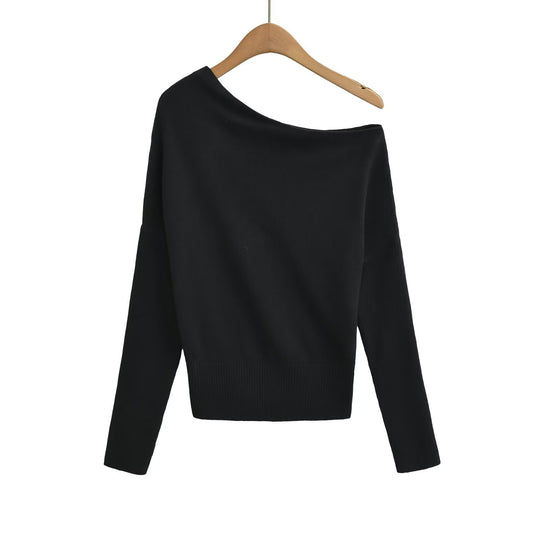 Damen Oversize One-Shoulder Pullover mit Fledermausärmeln und breitem Rippenbund Nord Taschen