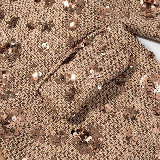 Damen Kurzblazer aus Tweed mit Paillettenbesatz und Schleifenverschluss Nord Taschen