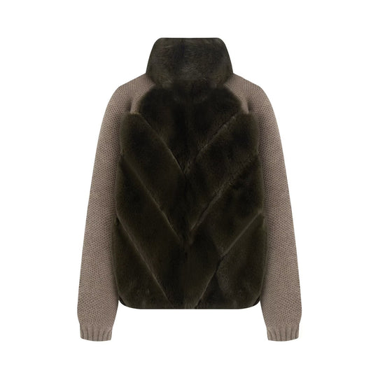 Damen Strickpullover-Jacke mit gesteppter Faux-Fur-Front und hohem Stehkragen Nord Taschen