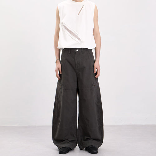 Herren Weite Twill-Palazzo-Cargohose mit tiefem Schritt, Knieabnähern und Utility-Taschen Nord Taschen