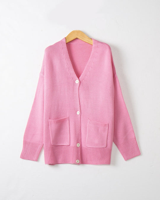 Damen Feiner Oversize-Strickcardigan mit V-Ausschnitt, Knopfleiste und aufgesetzten Eingrifftaschen Nord Taschen