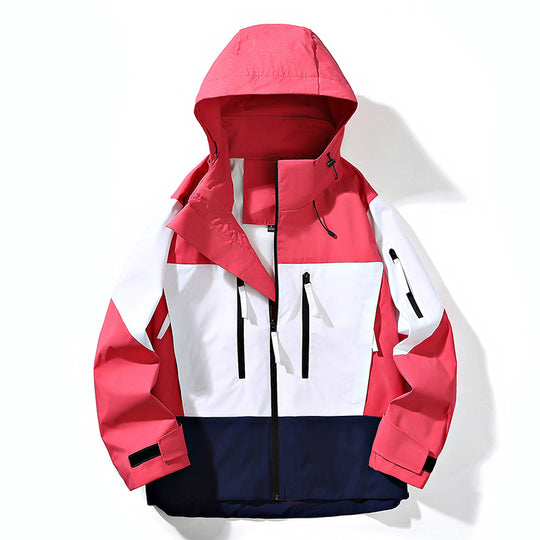 Herren Wasserabweisende Colorblock-Outdoorjacke mit Kapuze, Mehrfach-Reißverschlusstaschen und verstellbaren Bündchen Nord Taschen