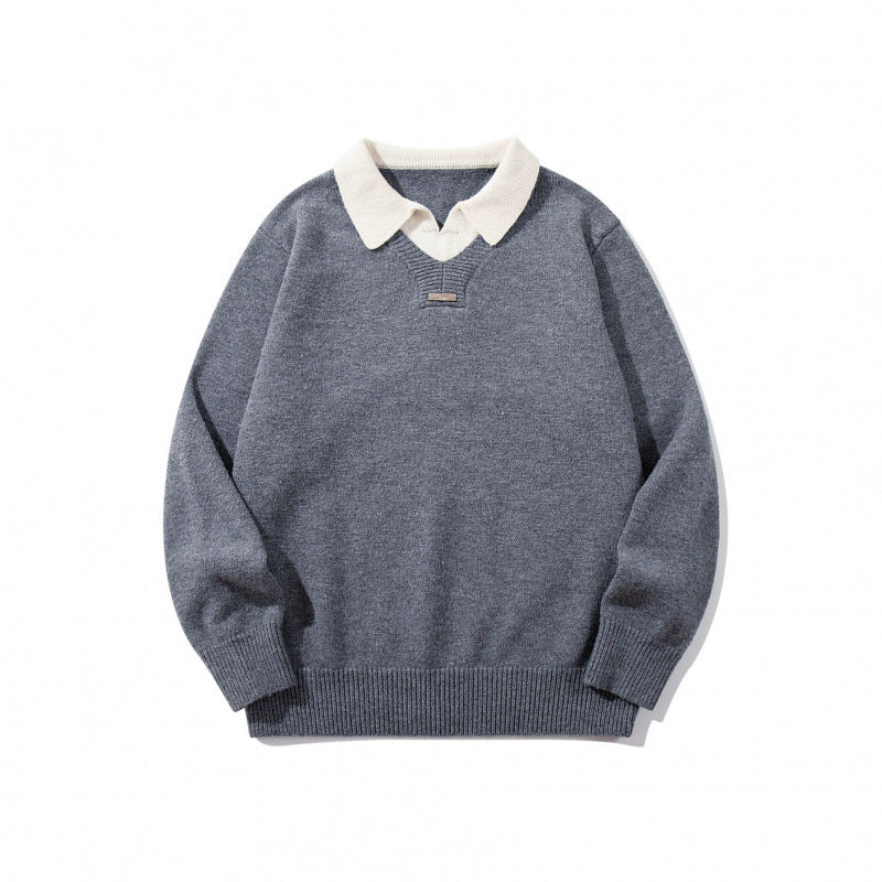 Herren Relaxter Merino-Mix Strickpullover mit kontrastierendem Polokragen und V-Detail Nord Taschen