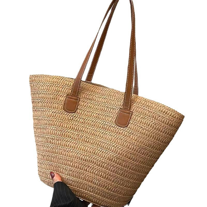 Damen Stroh-Tasche mit hochwertigen Kunstledergriffen Nord Taschen