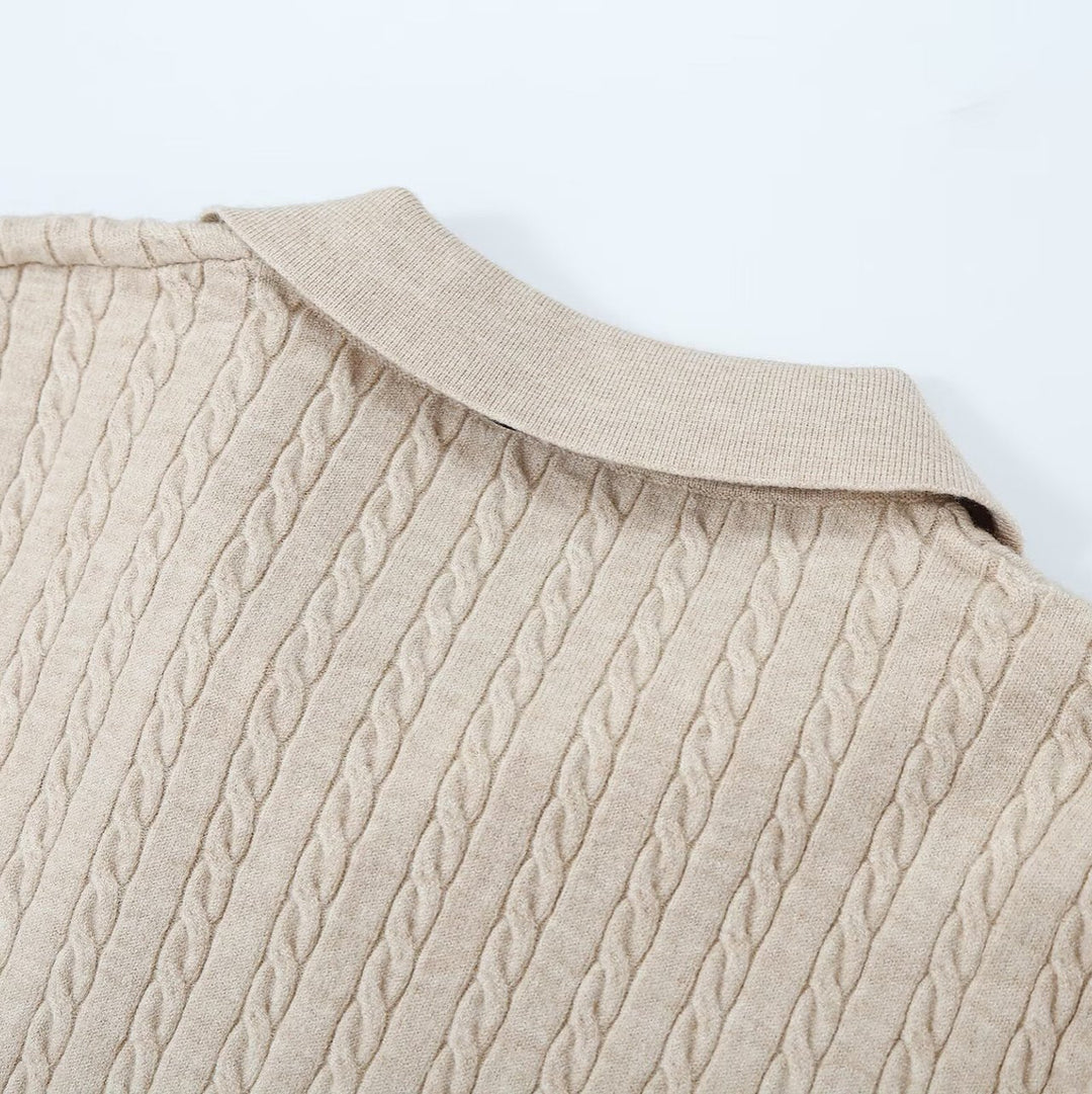 Damen Strickpullover mit Troyer‑Kragen und Zierkrawatte Nord Taschen