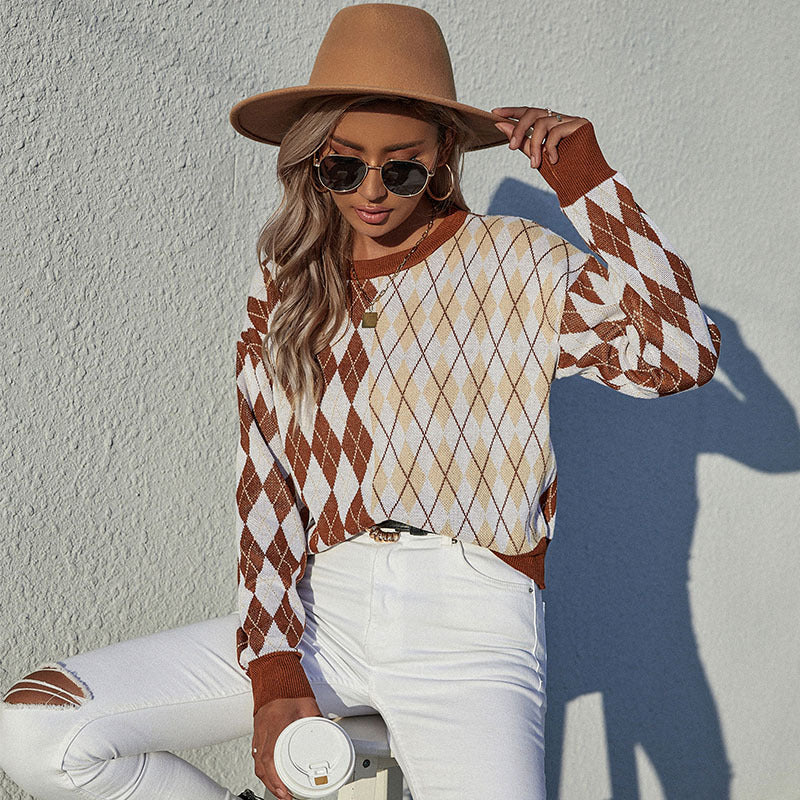 Damen Argyle-Strickpullover im Oversize‑Look mit Rundhals und Rippbündchen Nord Taschen
