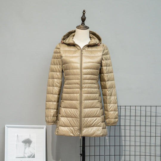 Damen Leicht gesteppte Langjacke mit Kapuze und schlanker Silhouette Nord Taschen