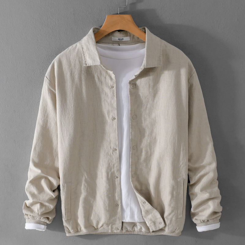 Herren Leichte Leinenjacke mit Hemdkragen, Relaxed Fit und Druckknopfleiste Nord Taschen