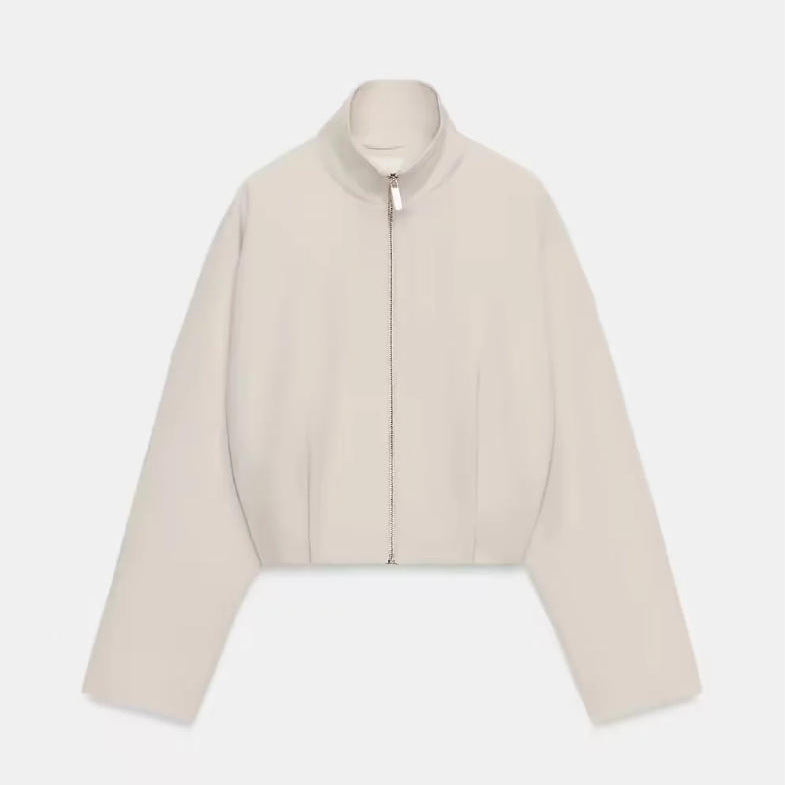 Damen Cropped schmal taillierte Blousonjacke mit Stehkragen und cleanem Schnitt Nord Taschen