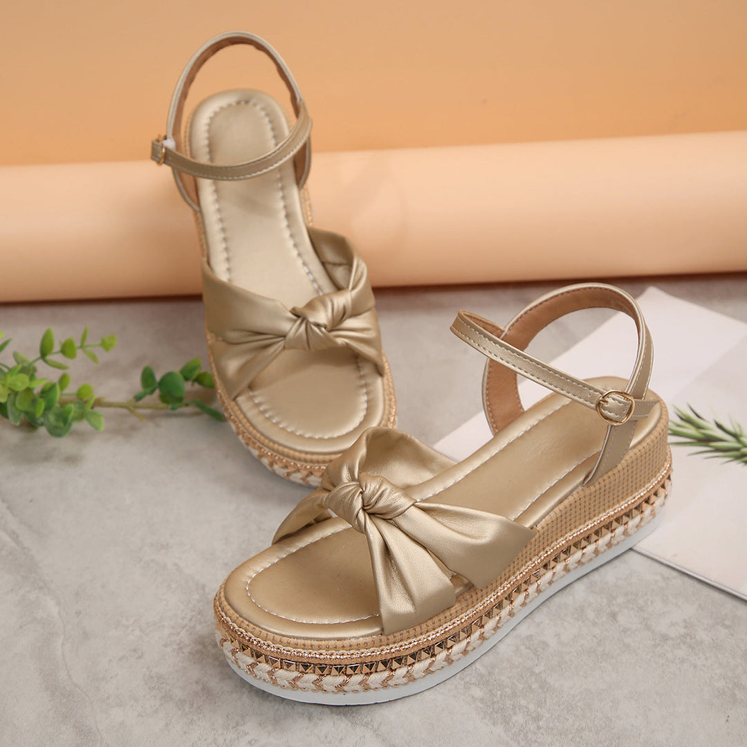Damen Komfortable Plateau-Sandalen mit Knoten-Detail
