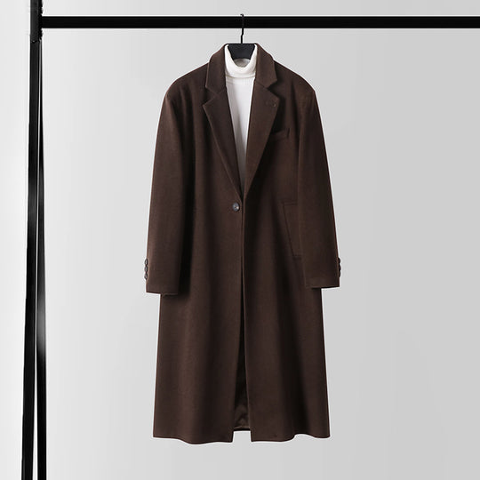 Herren Taillierter Wollmix-Longcoat mit Schalkragen und Ein-Knopf-Verschluss Nord Taschen