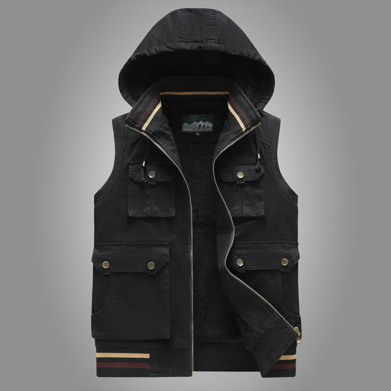 Herren Kapuzen-Weste mit Teddyfutter und Multifunktions-Utility-Taschen Nord Taschen