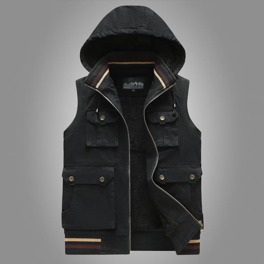 Herren Kapuzen-Weste mit Teddyfutter und Multifunktions-Utility-Taschen Nord Taschen