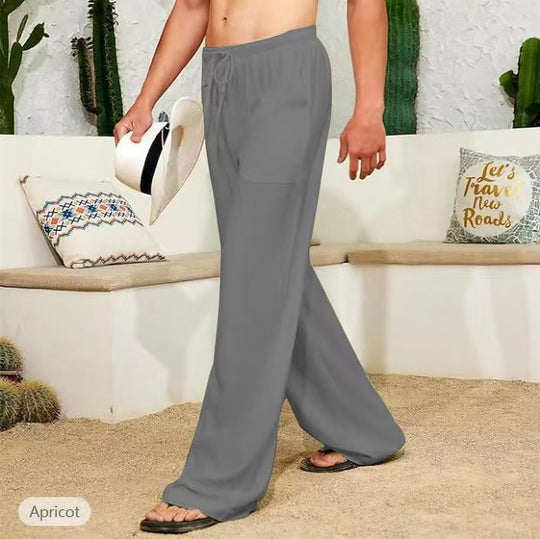 Herren weite Leinenhose mit Tunnelzug, aufgesetzten Seitentaschen und Relaxed-Fit Nord Taschen