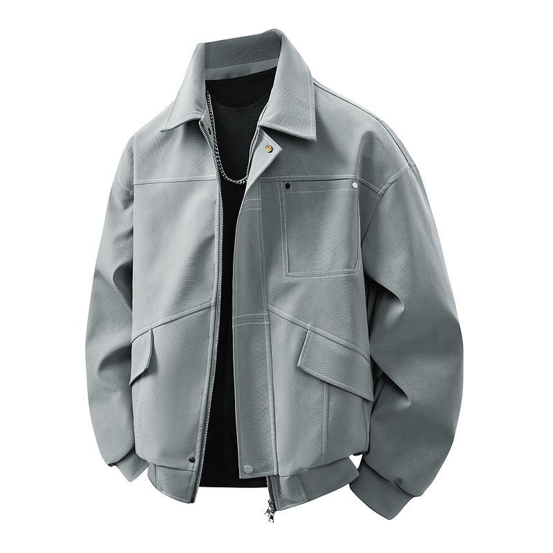 Herren Boxige Utility-Bomberjacke mit aufgesetzten Pattentaschen, verdecktem Zwei-Wege-Reißverschluss & strukturierter Canvas-Optik Nord Taschen
