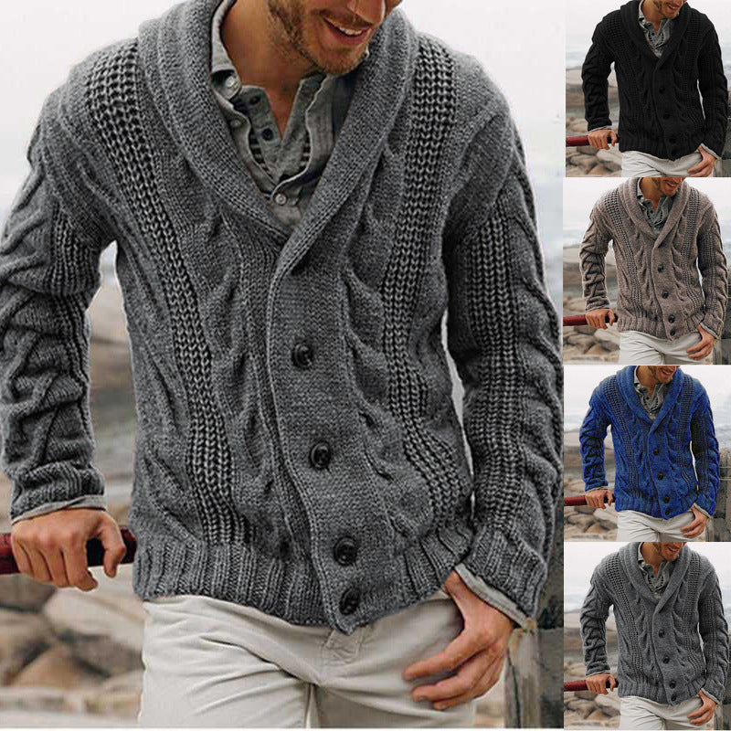 Herren grobstrick Cardigan mit Schalkragen und Zopfmuster Nord Taschen