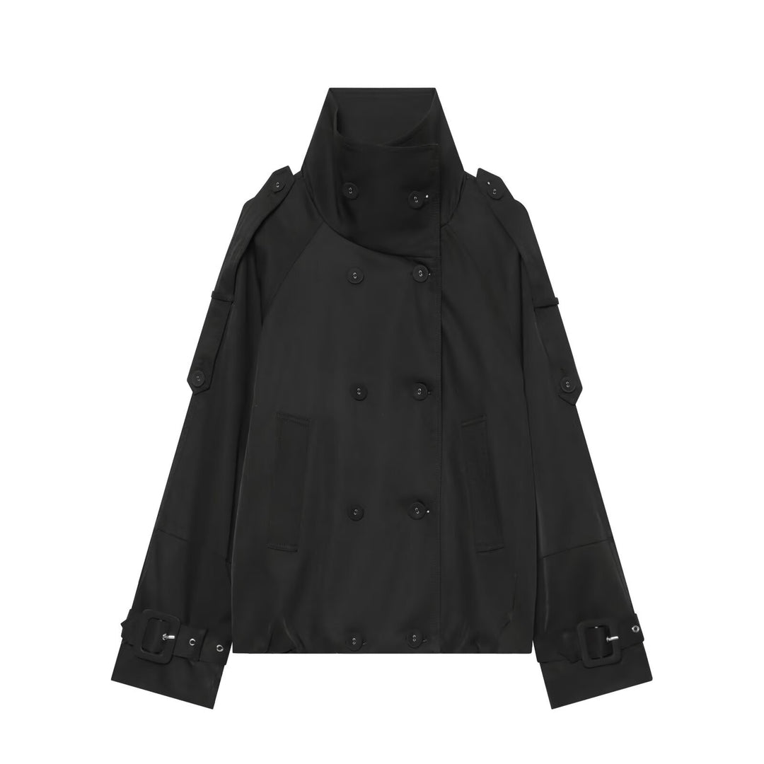 Damen Kurz-Cape-Trench mit hohem Funnelkragen und verstellbaren Ärmelriemen Nord Taschen