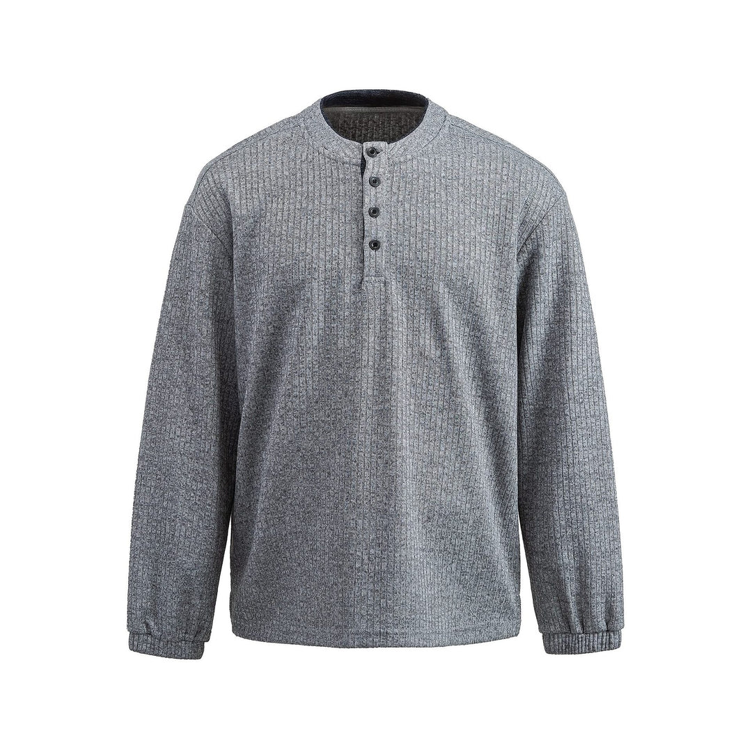 Herren Rippstruktur-Henley-Pullover mit Stehkragen und Knopfleiste Nord Taschen