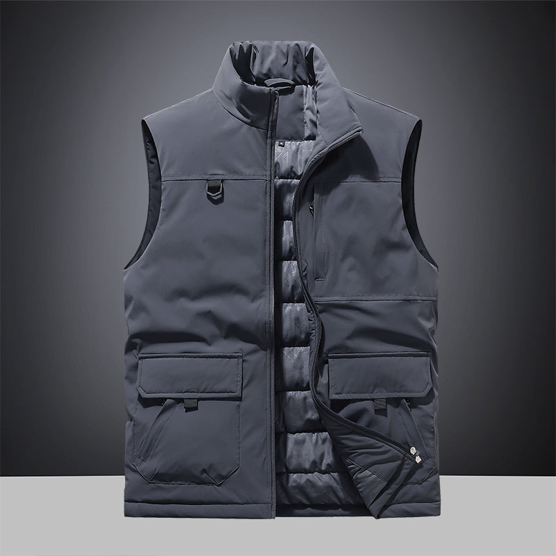Herren Multifunktionale Wattierte Outdoor-Weste mit Cargo-Taschen und Stehkragen Nord Taschen