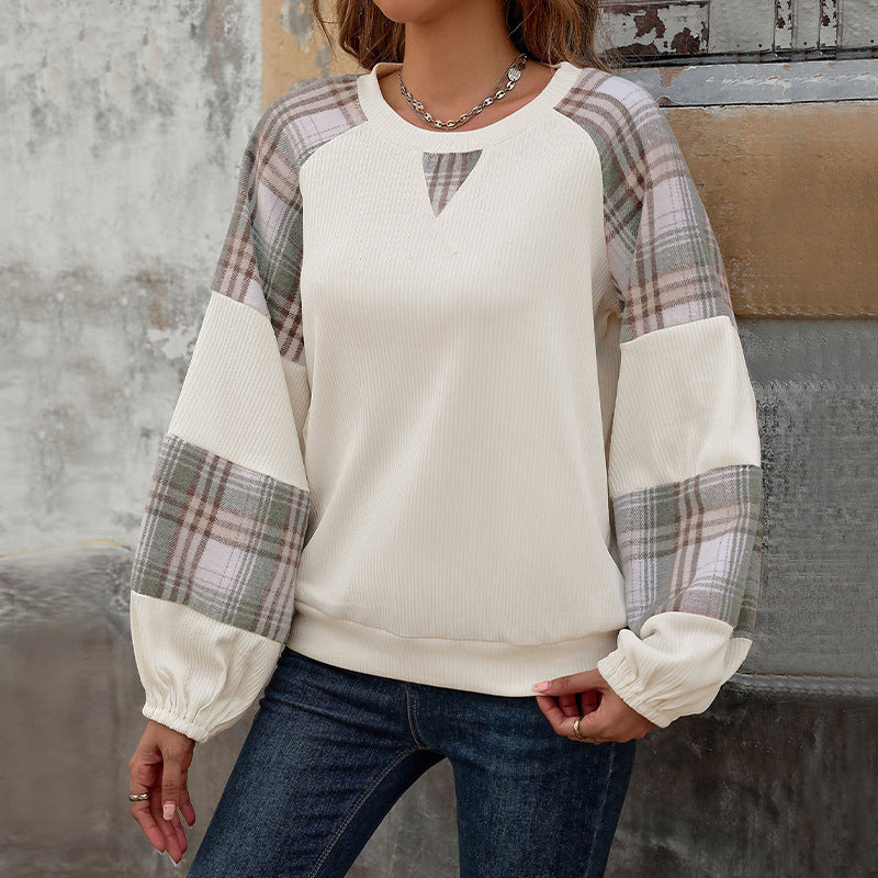 Damen Modischer Sweatshirt mit Karomuster Nord Taschen
