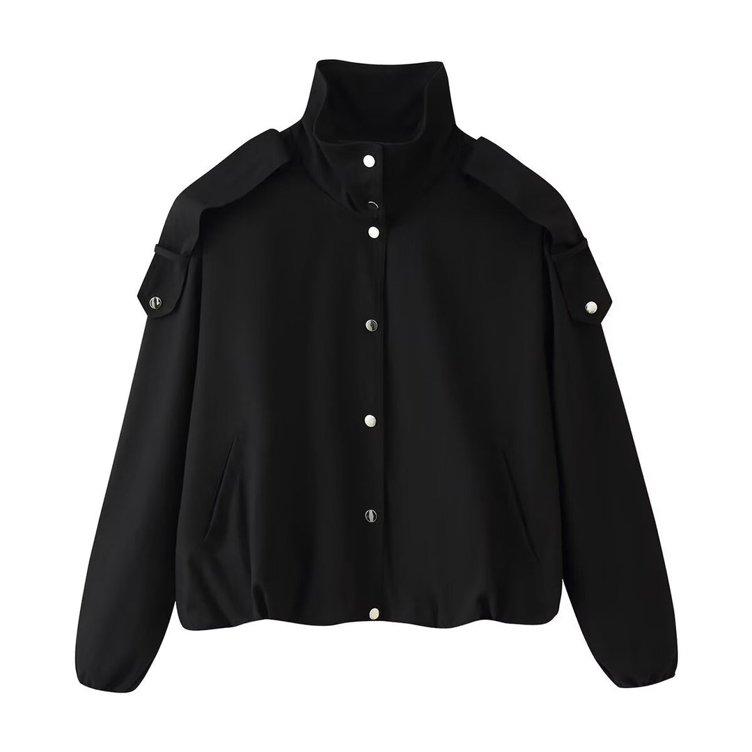 Damen Kurzblouson mit hohem Stehkragen, Schulterpatten und Druckknopfleiste Nord Taschen