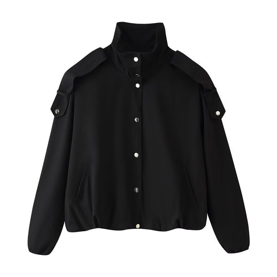 Damen Kurzblouson mit hohem Stehkragen, Schulterpatten und Druckknopfleiste Nord Taschen