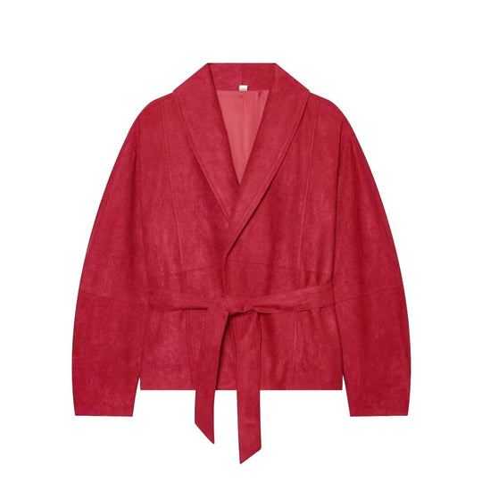 Damen Kurzjacke im Kimono‑Stil aus Veloursoptik mit Schalkragen und Bindegürtel Nord Taschen