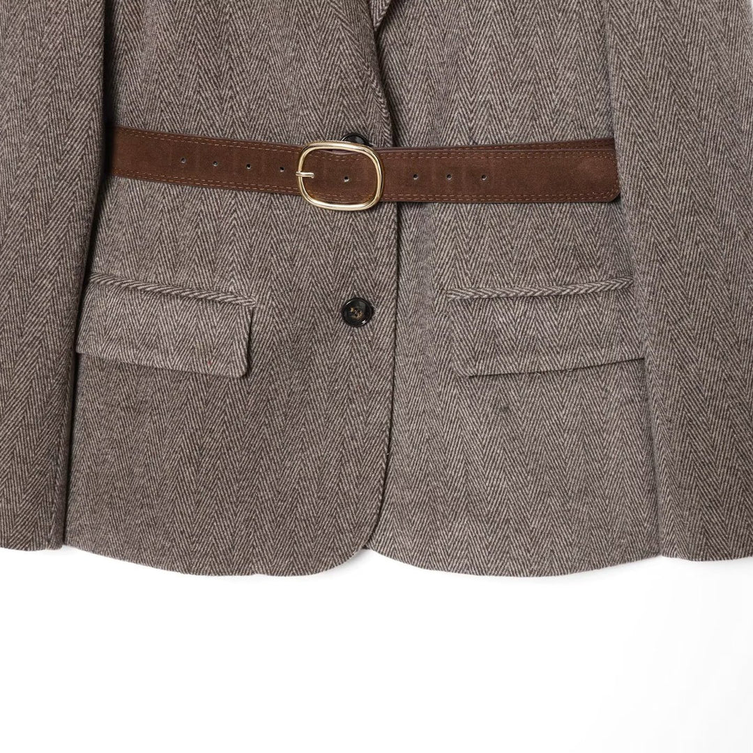 Damen Taillierter Herringbone-Blazer‑Mantel mit Bindegürtel Nord Taschen