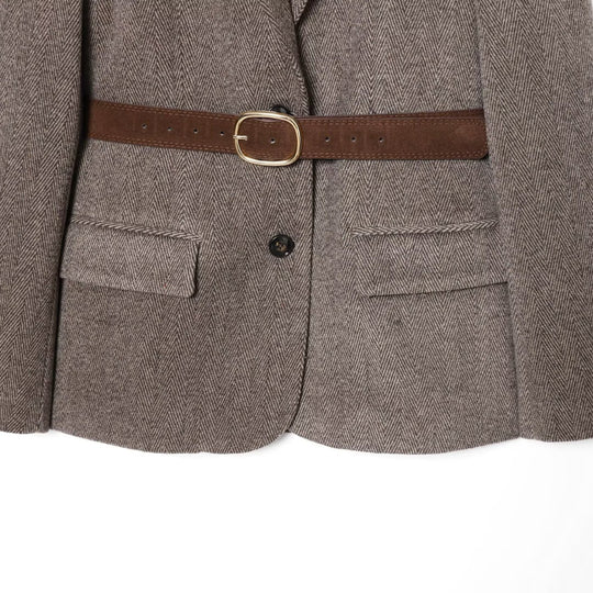 Damen Taillierter Herringbone-Blazer‑Mantel mit Bindegürtel Nord Taschen
